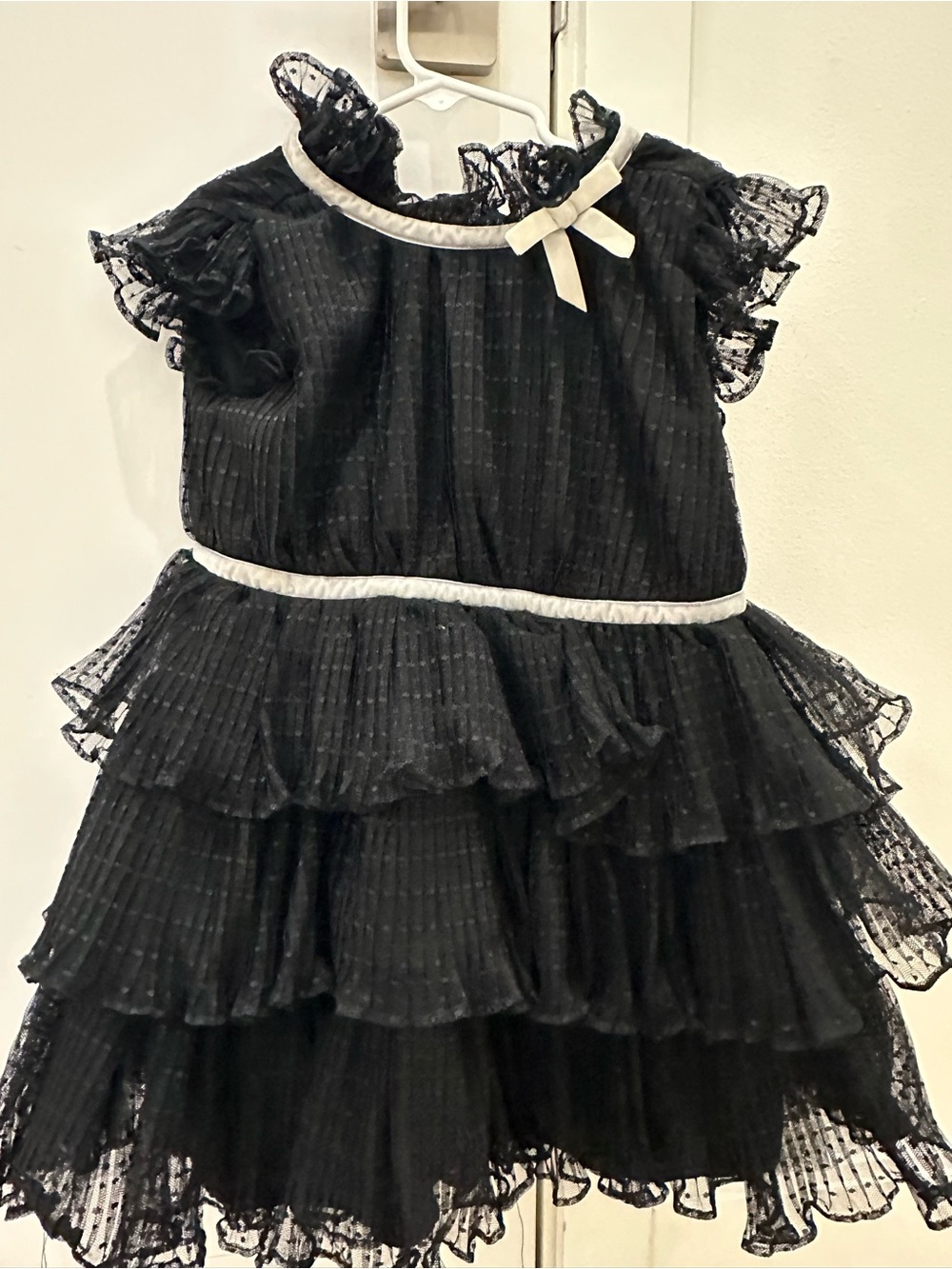 Janie and Jack Black Layered Ruffle Dress with Cream Trim